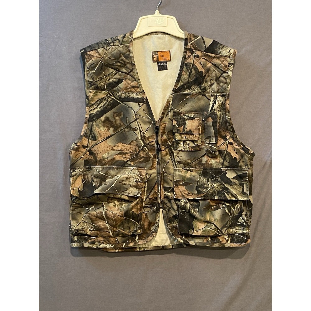 Mossy Oak Hunting Vest Mens Large Green Camouflage Trail Crest Full Zip Outdoors
